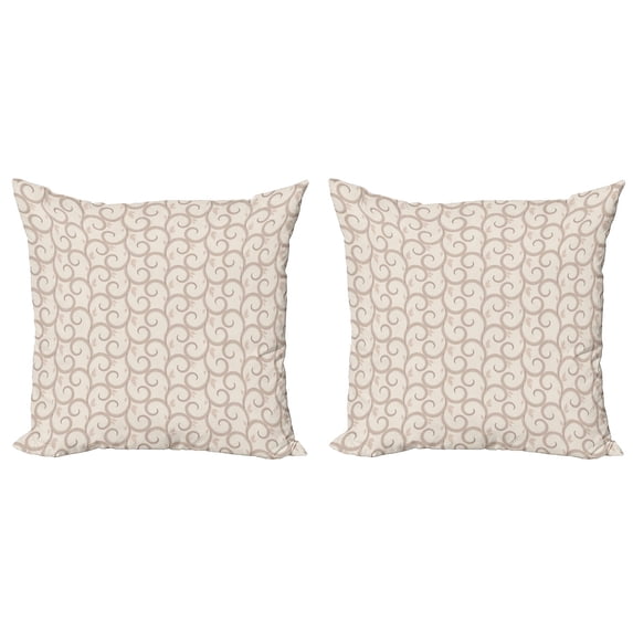 Ambesonne Exotic Throw Pillow Cover 2 Pack, Baroque Retro Floral, 20", Beige