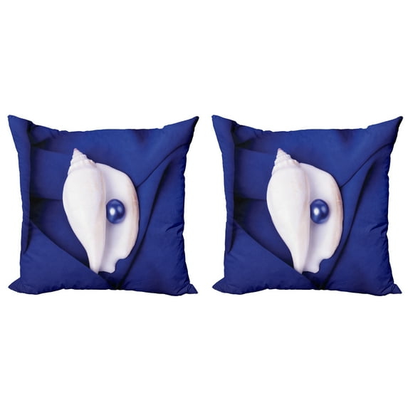 Ambesonne Exotic Throw Pillow Cover 2 Pack, Shell with Pearl Ocean, 18", Blue White