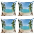 thumbnail image 1 of Ambesonne Exotic Throw Pillow Cover 4 Pack, Panoramic View Beach, 24", Pale Brown Turquoise, 1 of 6