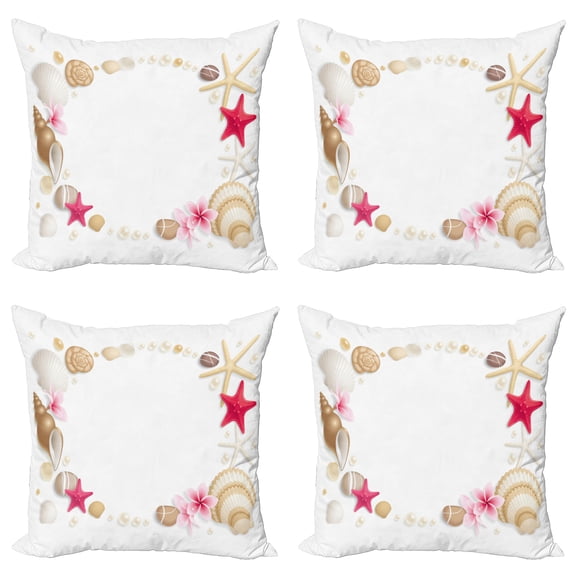 Ambesonne Exotic Throw Pillow Cover 4 Pack, Seashells Flower Star, 18", Beige Fuchsia