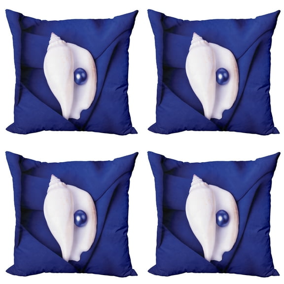 Ambesonne Exotic Throw Pillow Cover 4 Pack, Shell with Pearl Ocean, 18", Blue White