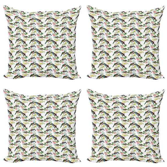 Ambesonne Exotic Throw Pillow Cover 4 Pack, Toucans on Tropical Flora, 18", Multicolor