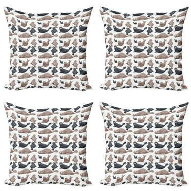 Ambesonne Exotic Throw Pillow Cover 4 Pack, Wild Tropical Sea Lion, 24", Cadet Blue Mauve