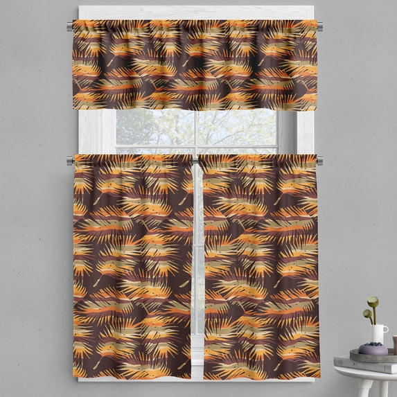 Ambesonne Exotic Valance & Curtain, Earth Tones Summer Leaves, 55"x36", Pale Maroon Orange Brown