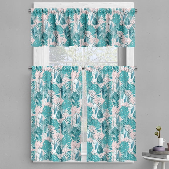 Ambesonne Exotic Valance & Curtain, Pastel Summer Jungle Leaves, 55"x30", Blush Dark Seafoam