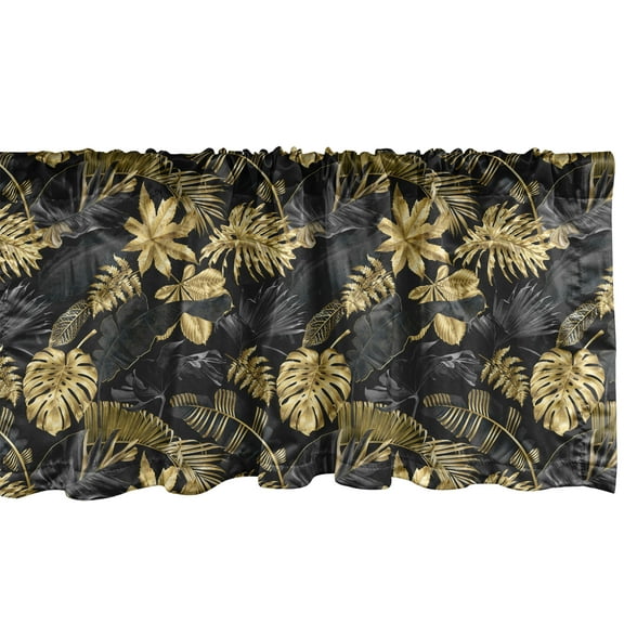 Ambesonne Exotic Valance Pack of 2, Botanical Tropical Flowers, 42"X12", Dark Grey Fawn and Mustard