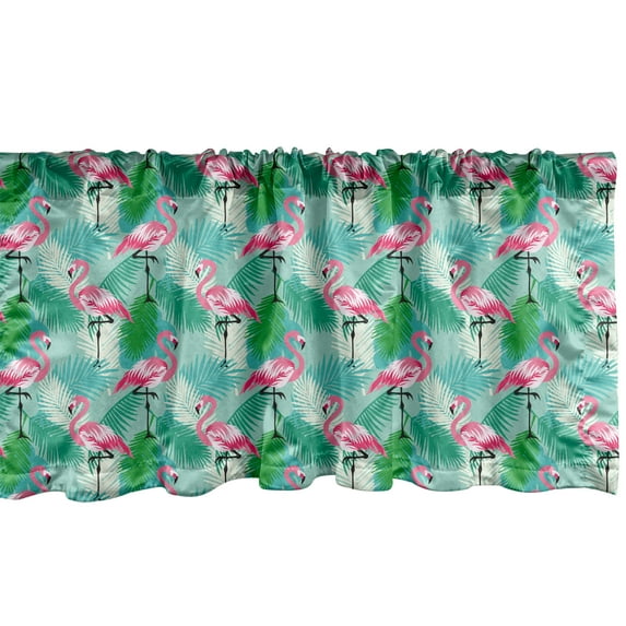 Ambesonne Exotic Valance Pack of 2, Flamingos Standing Leaves, 54"X12", Seafoam and Multicolor