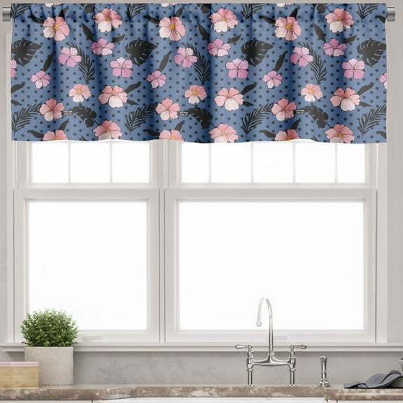 Ambesonne Exotic Valance Pack of 2, Hibiscus Island Foliage Art, 54"X18", Pale Pink Slate Blue