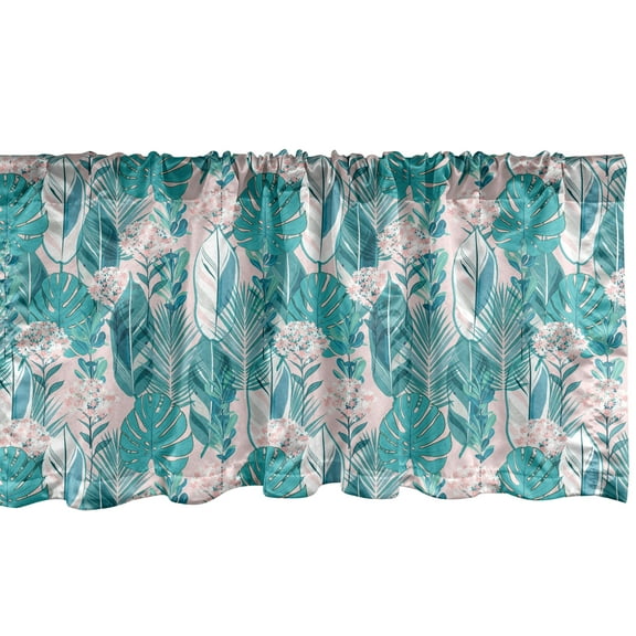Ambesonne Exotic Valance Pack of 2, Pastel Summer Jungle Leaves, 54"X18", Blush Dark Seafoam