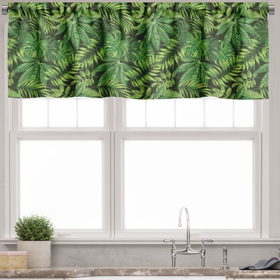 Ambesonne Exotic Valance Pack of 2, Tropical Leaves Art Huddle, 42"X12", Evergreen Multicolor