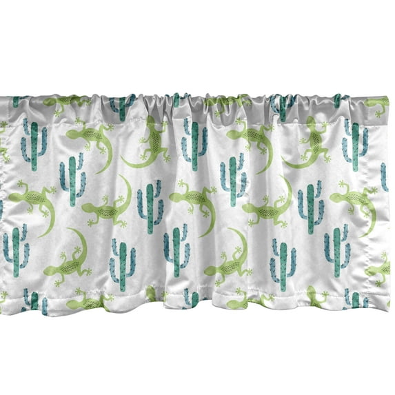 Ambesonne Exotic Valance Pack of 2, Watercolor Lizards and Cacti, 42"X12", Sea Blue Lime Green