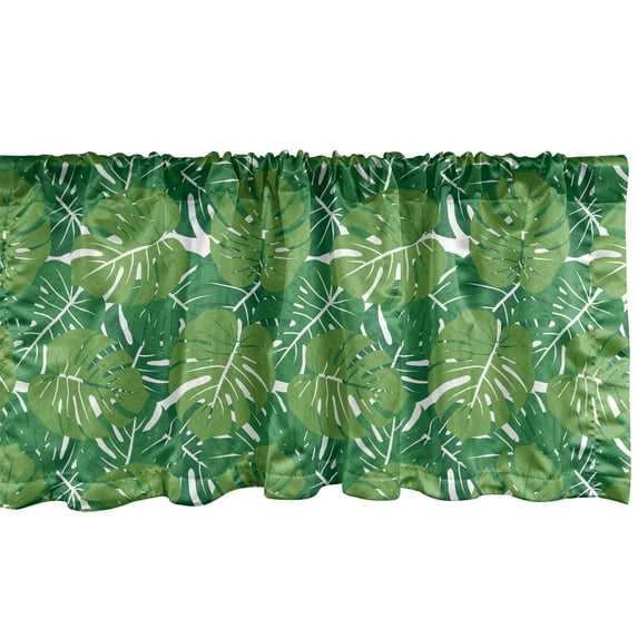 Ambesonne Exotic Window Valance, Botanical Theme Tropical Monstera Leaves Jungle Green Monochrome Image, Curtain Valance for Kitchen Bedroom Decor with Rod Pocket, 54" X 18", Green Fern Green White