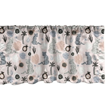 Ambesonne Exotic Window Valance, Childish Tropical Monstera Palm Leaves Leopards Pomegranate, Curtain Valance for Kitchen Bedroom Decor with Rod Pocket, 54" X 12", Rose Charcoal Grey