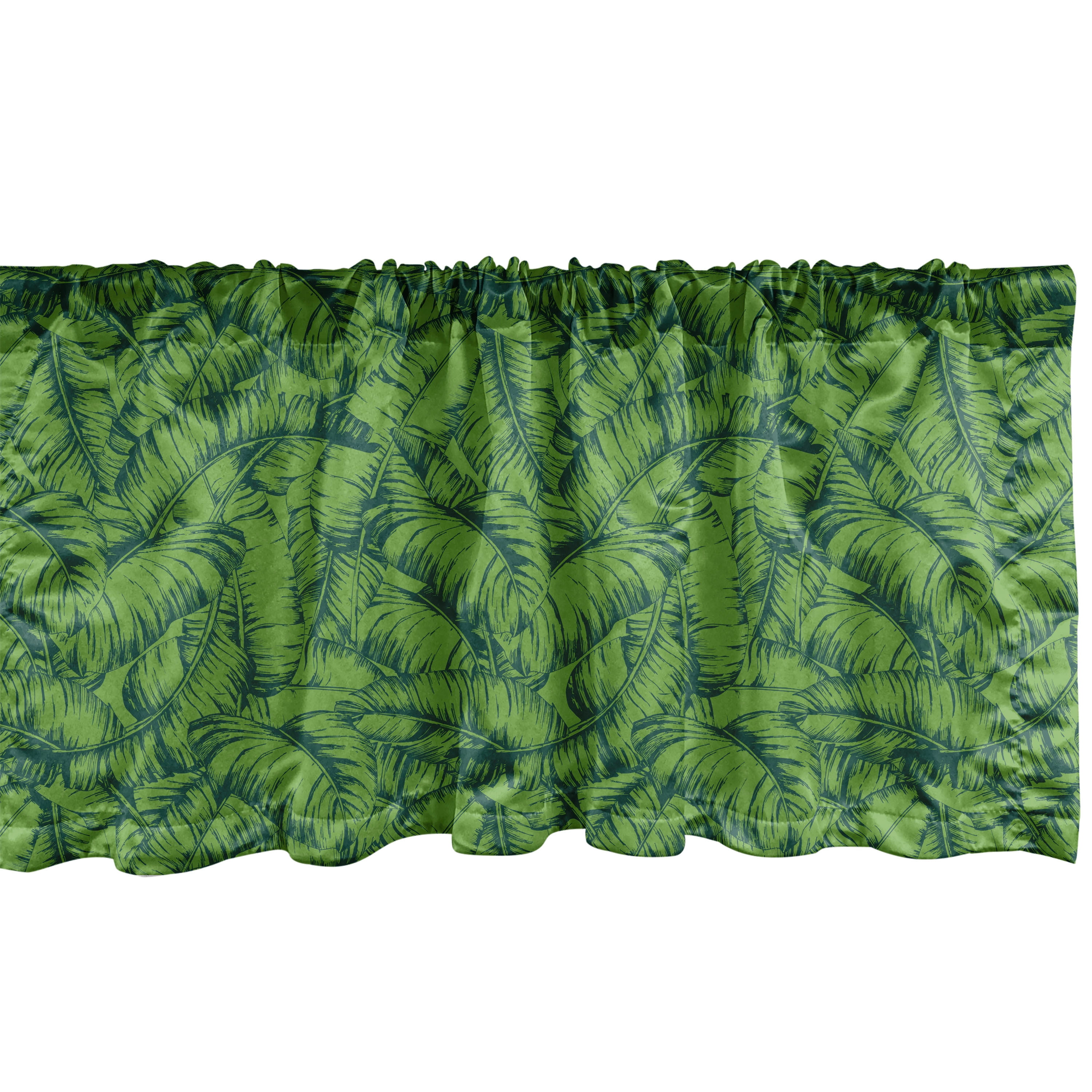 Ambesonne Exotic Window Valance, Clutter of Banana Leaves, 42