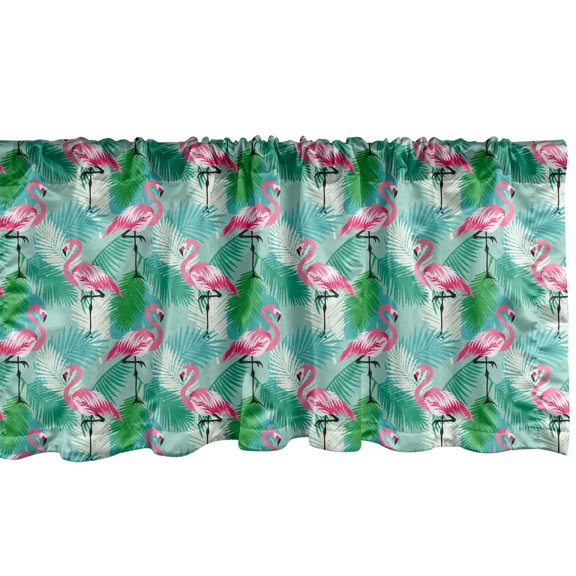 Ambesonne Exotic Window Valance, Flamingos Standing Leaves, 54" X 18", Seafoam and Multicolor