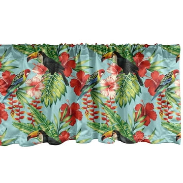 Ambesonne Exotic Window Valance, Hibiscus Parrot and Toucan, 54" X 12", Multicolor