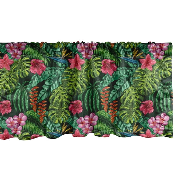 Ambesonne Exotic Window Valance, Hibiscus Plumeria Monstera, 42" x 12", Multicolor