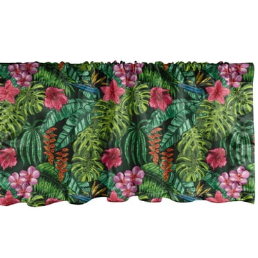 Ambesonne Exotic Window Valance, Hibiscus Plumeria Monstera, 54" X 18", Multicolor