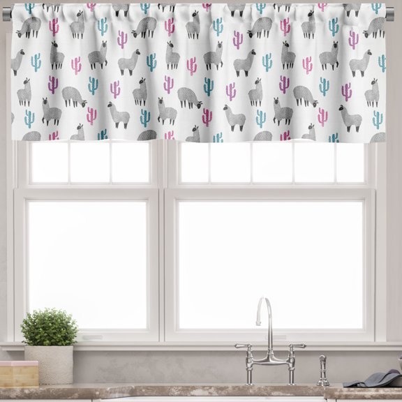 Ambesonne Exotic Window Valance, Llamas and Colorful Cacti, 54" X 12", Multicolor