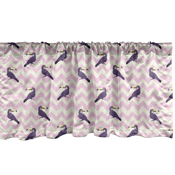 Ambesonne Exotic Window Valance, Modern Illustration with Tropical Toucan Birds on Chevrons, Curtain Valance for Kitchen Bedroom Decor with Rod Pocket, 54" X 12", Quartz Ivory