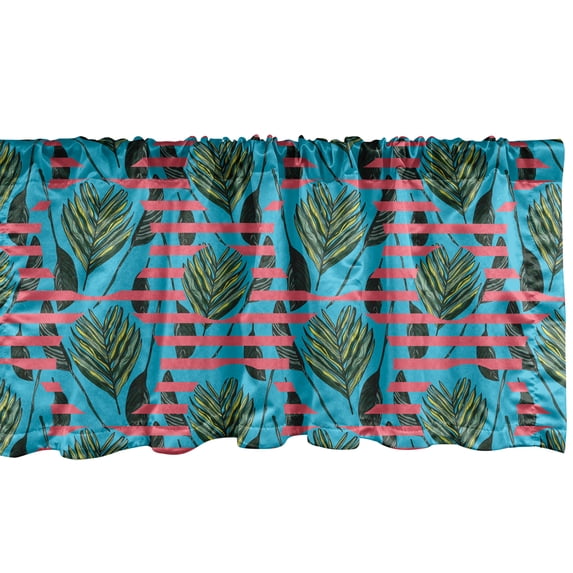 Ambesonne Exotic Window Valance, Modern Tropical Themed Pattern with Creative Cut Stripes and Leaves, Curtain Valance for Kitchen Bedroom Decor with Rod Pocket, 54" X 12", Aqua Dark Coral