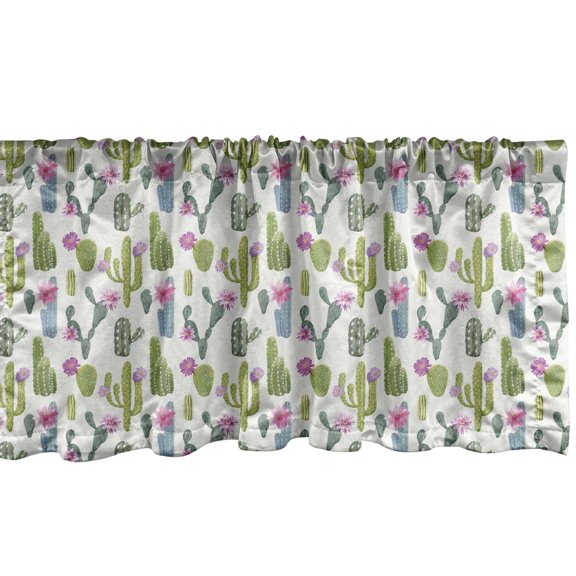 Ambesonne Exotic Window Valance, Saguaro Plant Floral, 54" X 12", Lime Green and Slate Blue