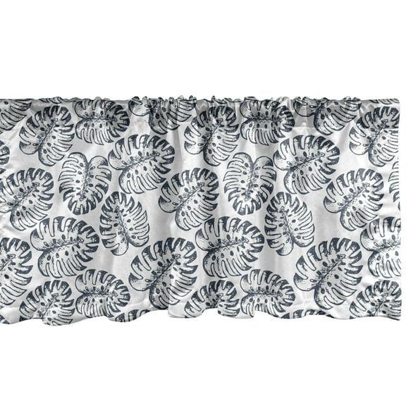 Ambesonne Exotic Window Valance, Sketchy Monstera Leaves Art, 54" X 18", Dark Slate Blue White
