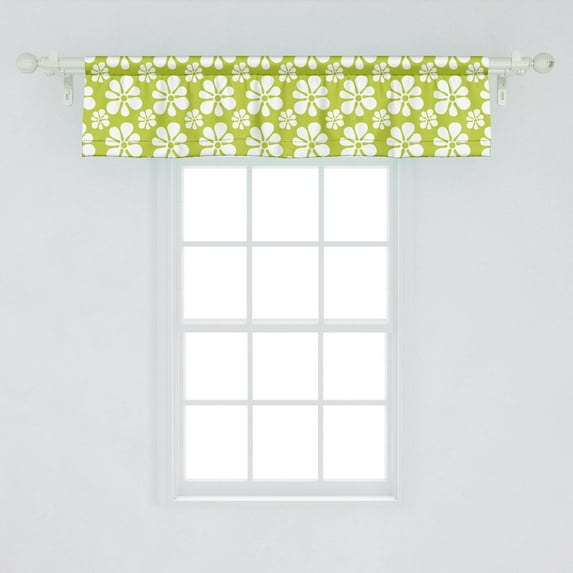 Ambesonne Exotic Window Valance, Summer Themed Continuous Pattern with Tropic Silhouette Petals, Curtain Valance for Kitchen Bedroom Decor with Rod Pocket, 54" X 12", Yellow Green and White