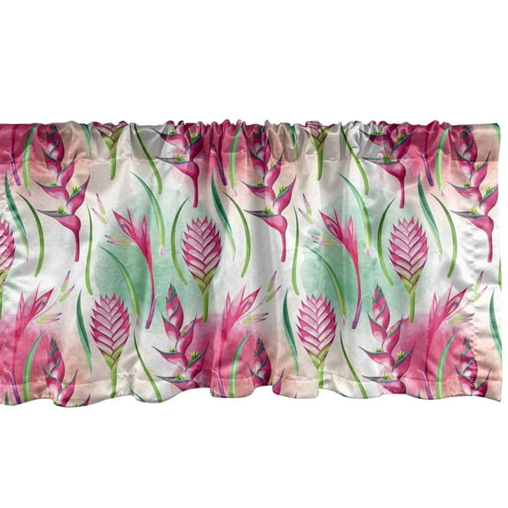 Ambesonne Exotic Window Valance, Tropic Flowers Paint Blots, 54" X 18", Magenta Fern Green