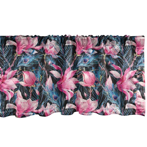Ambesonne Exotic Window Valance, Tropical Design Wild Flowers, 42" x 12", Pink Violet Blue and Black