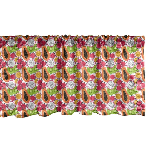 Ambesonne Exotic Window Valance, Tropical Fruits Vivid Fresh Natural Summer Food Theme Kiwi Passionfruit Fig Papaya, Curtain Valance for Kitchen Bedroom Decor with Rod Pocket, 54" X 12", Multicolor