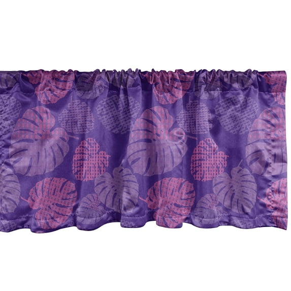 Ambesonne Exotic Window Valance, Tropical Monstera Leaves Contemporary Design Colors Aloha Vibes Summer Art, Curtain Valance for Kitchen Bedroom Decor with Rod Pocket, 54" X 12", Pink Purple Violet