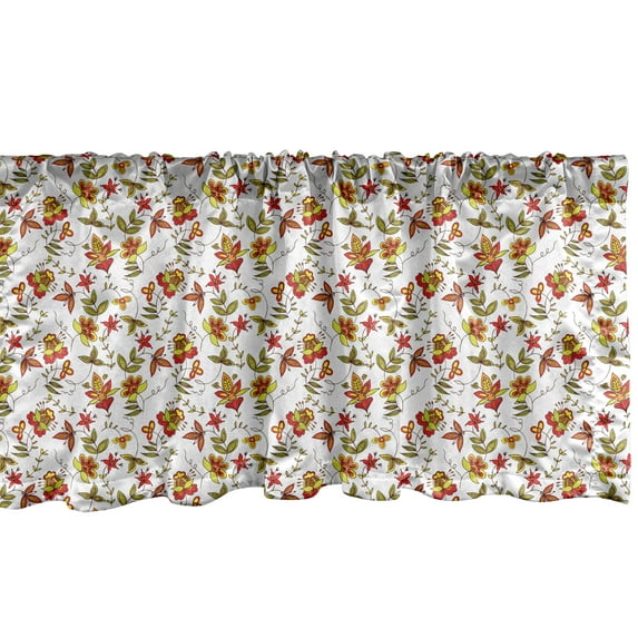 Ambesonne Exotic Window Valance, Vintage Fall Flowers, 54" X 12", Red Yellow White