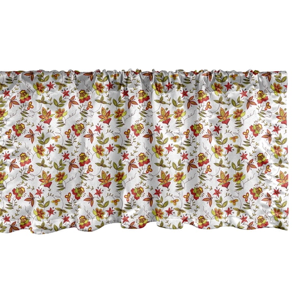 Ambesonne Exotic Window Valance, Vintage Fall Flowers, 54" X 18", Red Yellow White