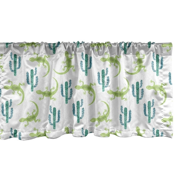 Ambesonne Exotic Window Valance, Watercolor Lizards and Cacti, 42" x 12", Sea Blue Lime Green