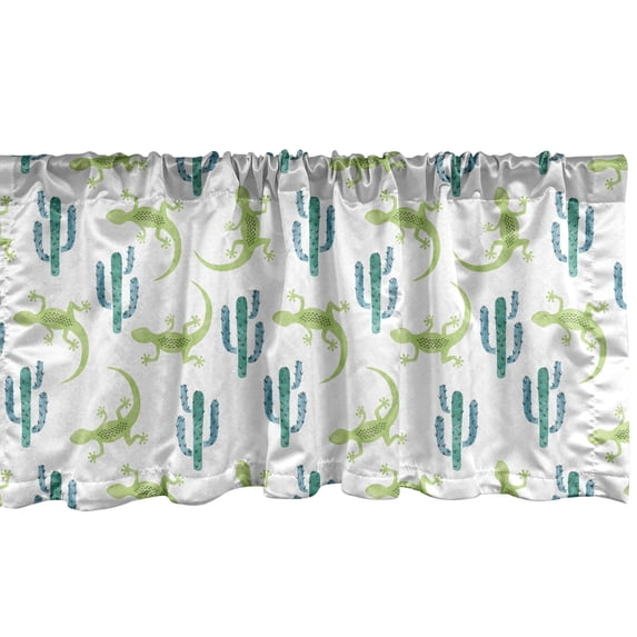 Ambesonne Exotic Window Valance, Watercolor Lizards and Cacti, 54" X 18", Sea Blue Lime Green