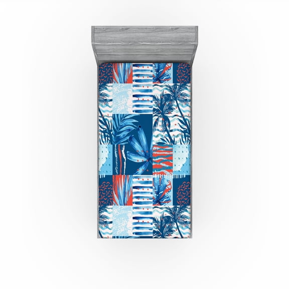 Ambesonne Exotics Fitted Sheet, Chill Hawaii Vibes Palm, Twin XL Size, Dark Lavender Dark Pink