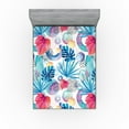 thumbnail image 1 of Ambesonne Exotics Fitted Sheet, Hawaii Leaf Pattern Memphis, Queen Size, Dark Coral Dark Lavender, 1 of 5