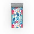 thumbnail image 1 of Ambesonne Exotics Fitted Sheet, Hawaii Leaf Pattern Memphis, Twin XL Size, Dark Coral Dark Lavender, 1 of 5