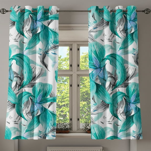 Ambesonne Exotics Grommet Curtain, Dreamy Wild Flowers Jungle, 50"x60", Dark Seafoam and Champagne