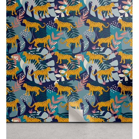 Ambesonne Exotics Peel & Stick Wallpaper for Home, Aloha Hawaii Wildlife Leafy, 13"x100", Earth Yellow Teal Indigo