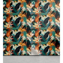 Ambesonne Exotics Peel & Stick Wallpaper for Home, Colorful Tropical Flowers, 13"x36", Teal Orange Multicolor