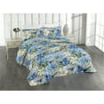thumbnail image 1 of Ambesonne Exotics Quilted Bedspread Set 3 Pcs, Simple Hydrangea Hibiscus, King, Cobalt Blue Peacock Green, 1 of 4
