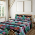 thumbnail image 1 of Ambesonne Exotics Vibe Fitted & Flat Sheet with Sham 3 Pcs Set, Pop Art Monsteras Boho, Twin XL, Hot Pink Teal Vermilion, 1 of 1