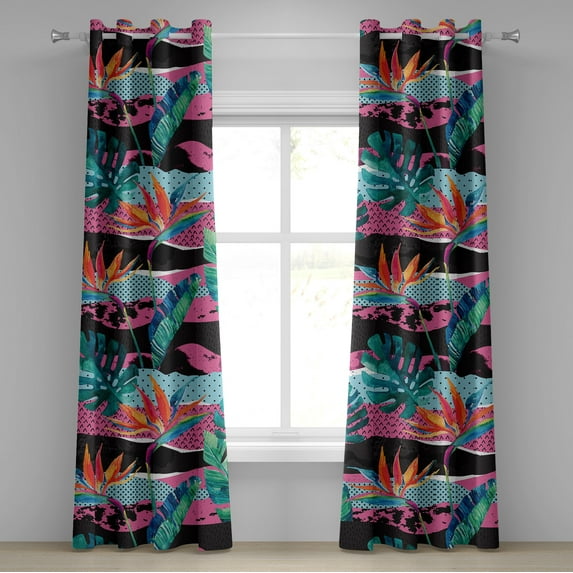 Ambesonne Exotics Vibe Grommet Curtain, Pop Art Monsteras Boho, 50"x84", Hot Pink Teal Vermilion