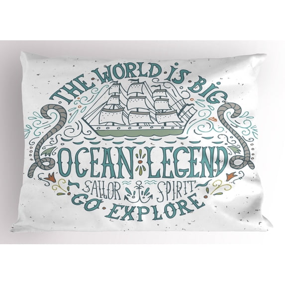 Ambesonne Explore Pillow Sham, Vintage Nautical Design, 26" X 20", Multicolor