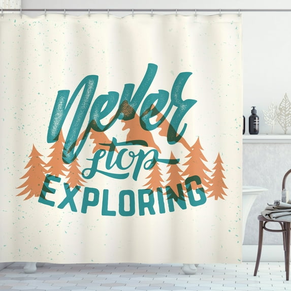 Ambesonne Explore Shower Curtain, Mountain and Forest, 69"Wx75"L, Teal Beige Burnt Orange
