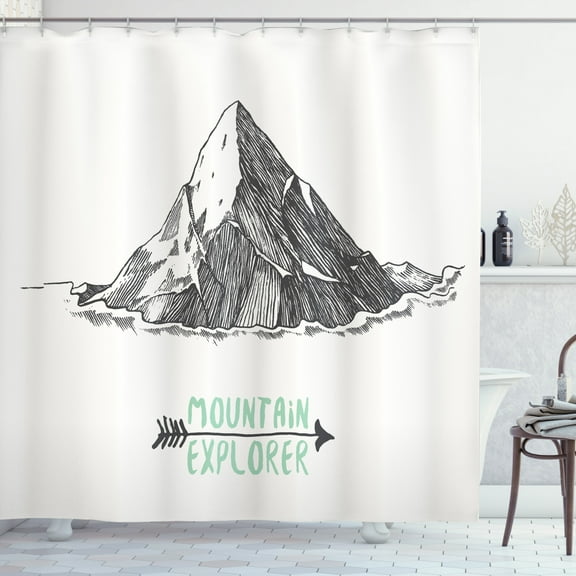 Ambesonne Explore Shower Curtain, Sketch Mountain Arrow, 69"Wx75"L, Charcoal Grey Mint Green