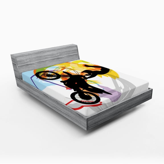 Ambesonne Extreme Sports Fitted Sheet, Motocross Rider, Queen Size, Multicolor