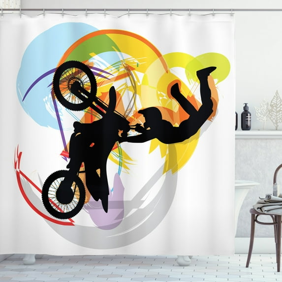 Ambesonne Extreme Sports Shower Curtain, Motocross Rider, 69"Wx75"L, Multicolor